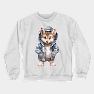 Gray Wolf Wearing Hoodie Crewneck Sweatshirt